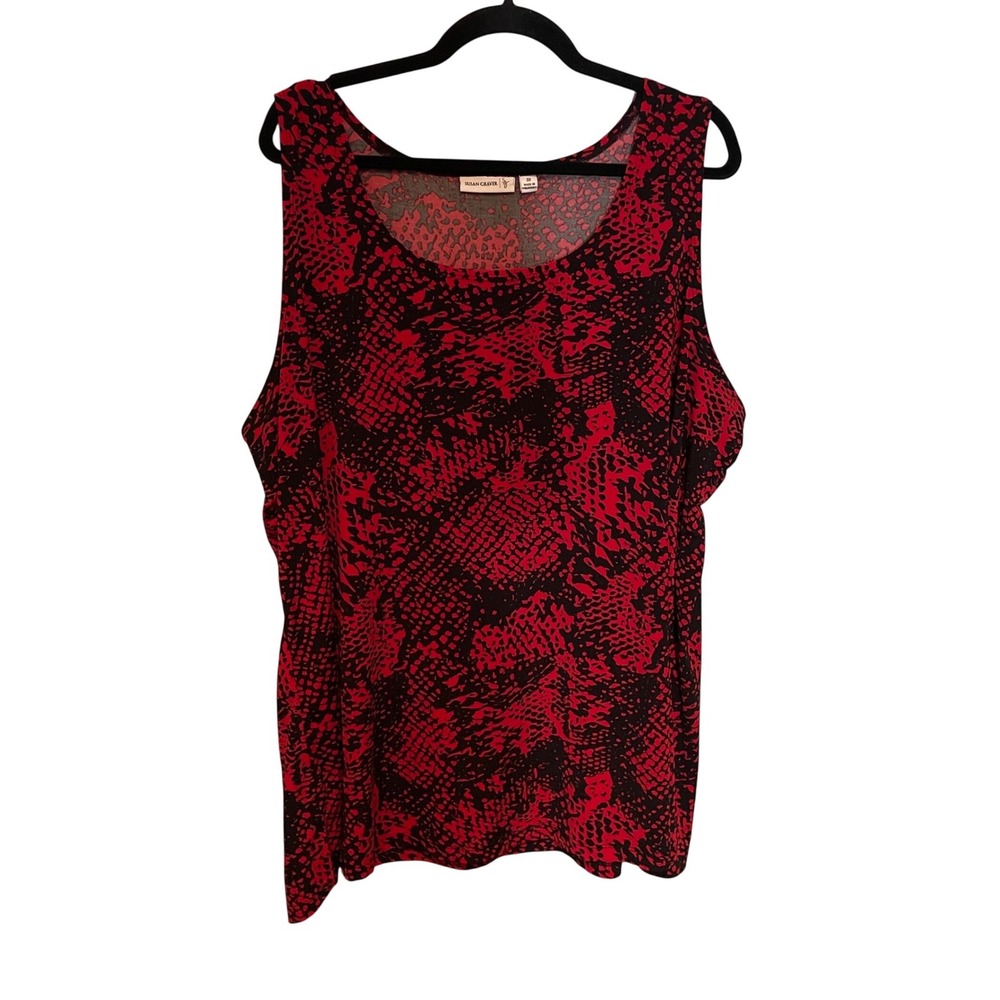 Susan Graver Liquid Knit Red Black Snakeskin Tank Top 3X Sleeveless Y2K Edgy
